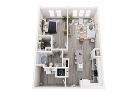 Floor plan for 1 bed, 1 bath, 914 sqft